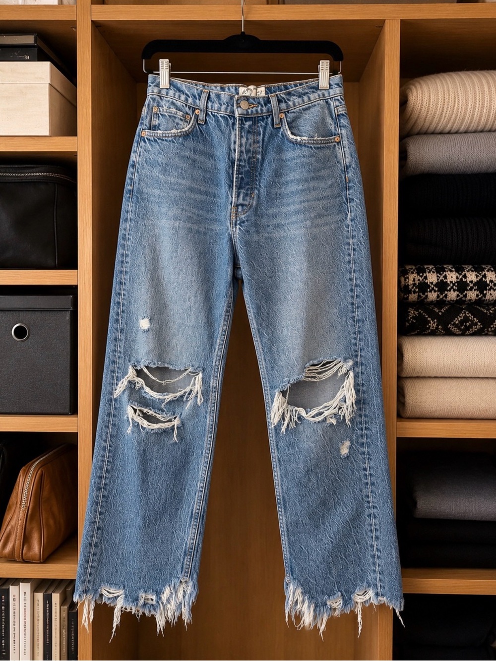 Free People NWT Distressed Straight Leg Jeans with Raw Hem